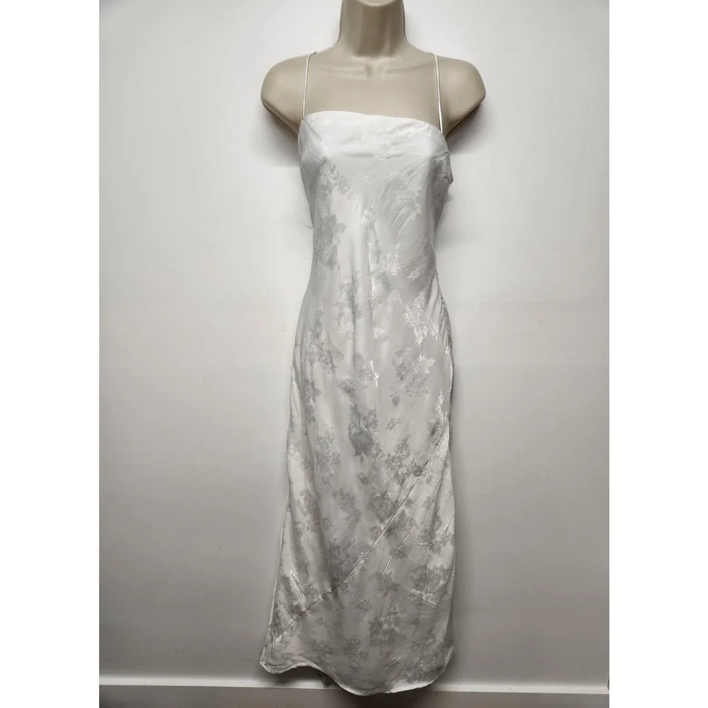 Abercrombie & Fitch Women's Julia Slip Satin Jacquard White Maxi Dress, Size MP